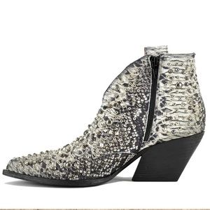 ELENA IACHI Women’s Elsa Snake Print Studded Western Leather Ankle Boots Size 40